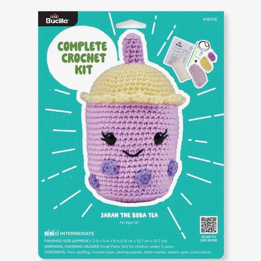 Bucilla Amigurumi Crochet Kit, Sarah the Boba Tea Plush | 5” Finished